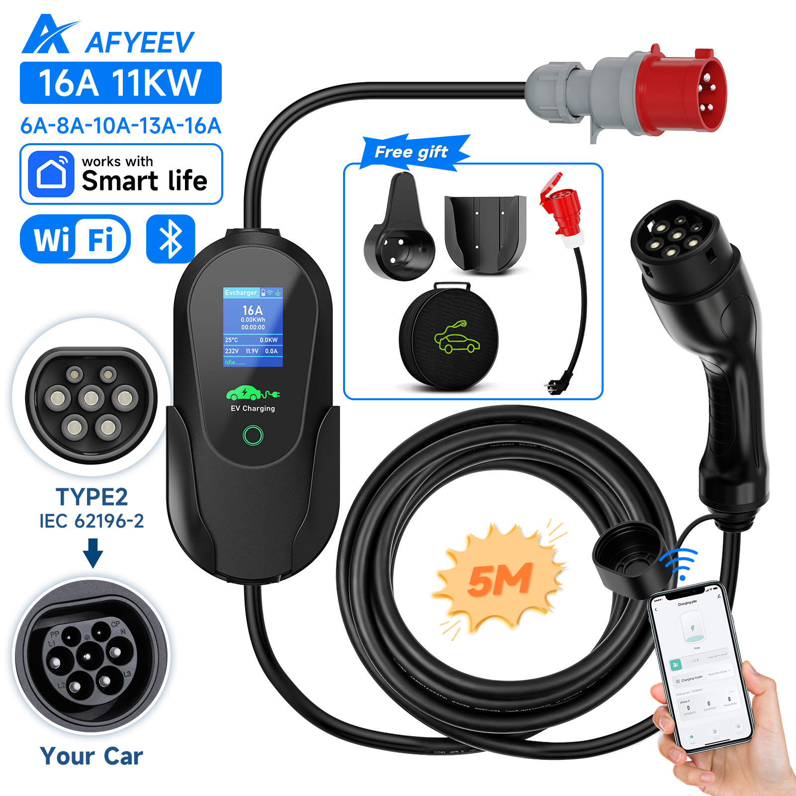 AFYEEV Typ2 Tragbares EV-Ladeg – Type 2 Portable Ev Charger 11Kw Cee Bewertung und Preis